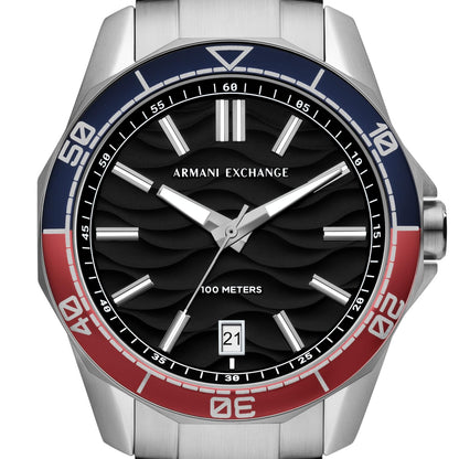 Armani Exchange Stainless Steel Analog Black Dial Men Watch-Ax1955, Silver Band