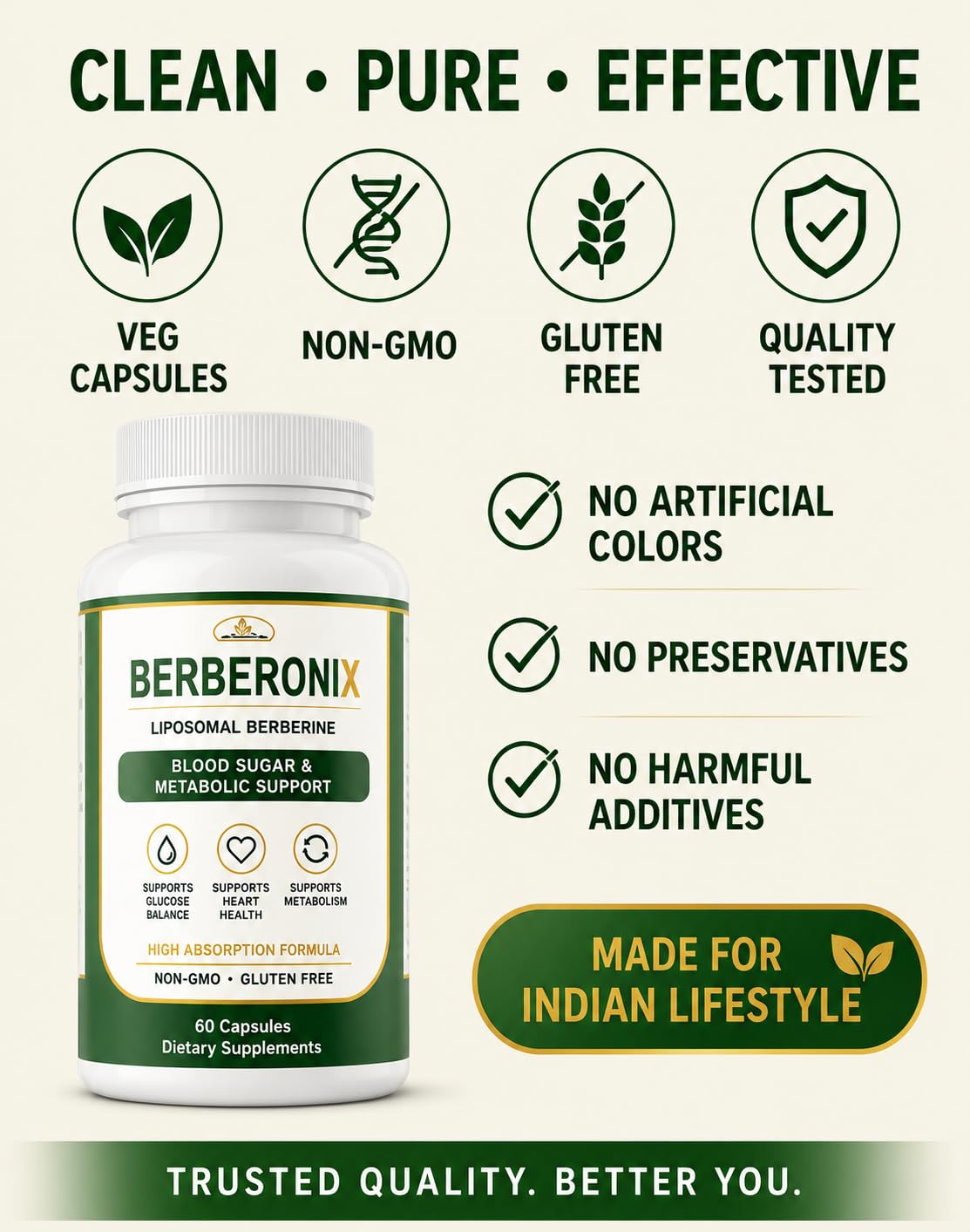 Berberonix™ Berberine 500 mg Capsules | Supports Healthy Blood Sugar Levels & Metabolism | High Strength Herbal Extract | Daily Wellness Supplement | 60 Veg Capsules