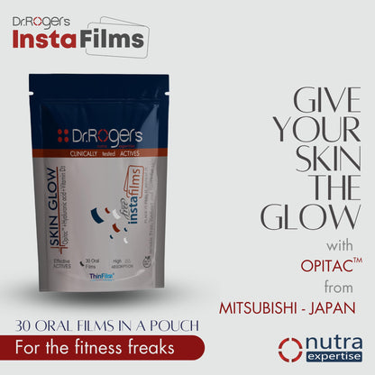Nutra Expertise | Skin Glow Instafilms | Opitac(Glutathione), Hyarulonic acid & Vit-D3 for Skin hydration & Glow | 30 Oral Films in a Zipper Pouch.