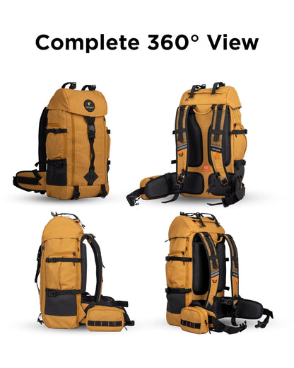 CarryPro HOBO40 v2.0– 40L Functional Travel Backpack for Men & Women, Camping, Biking, Trip, Trekking Bag, Fits 15.6” Laptop, Water-Resistant with Rain Cover, Travel Pouch, 2-Year Warranty(GoldenGlow)