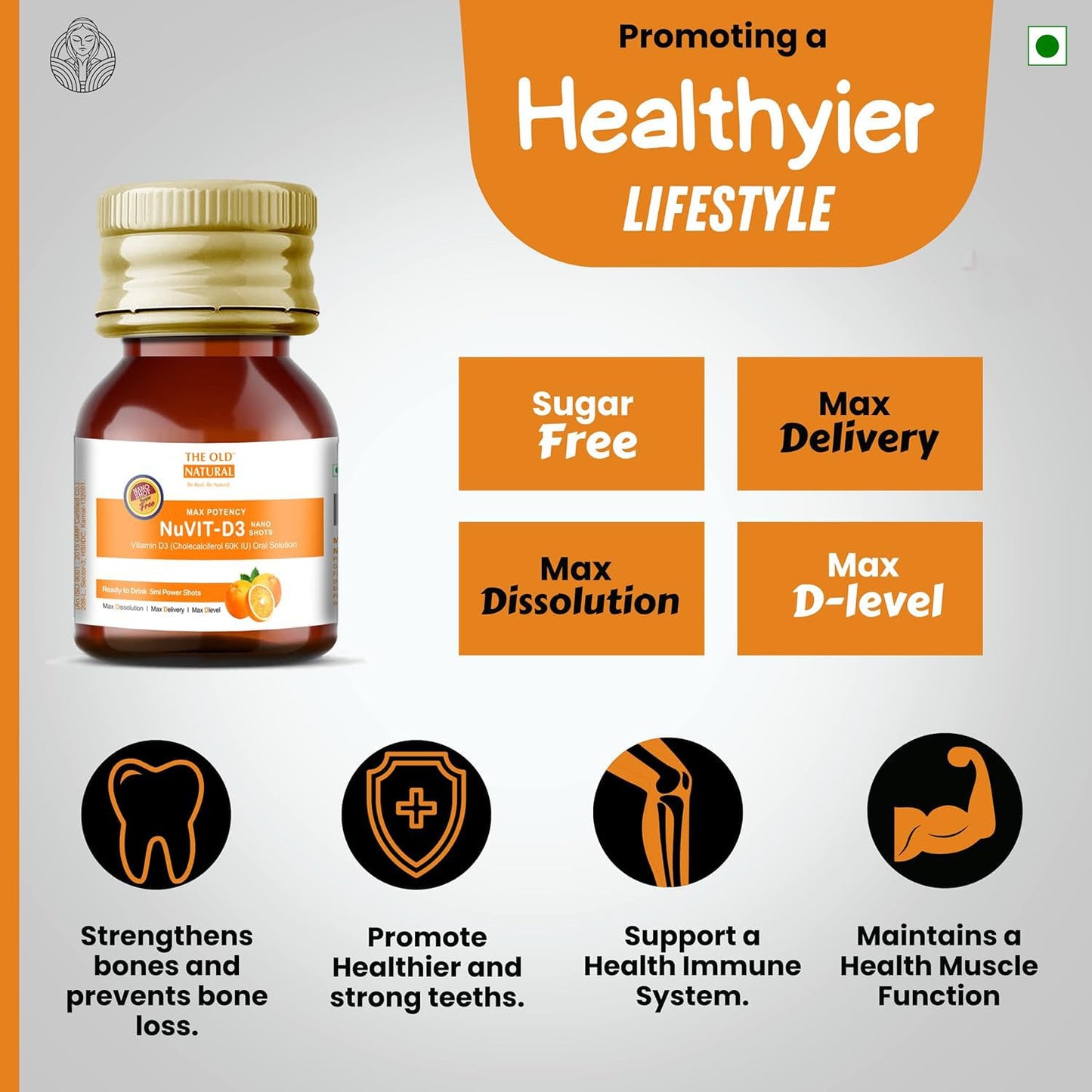 The Old Natural Nuvit D3 Vitamin D3 60000 Iu I Cholecalciferol Vitamin D3 Oil 60000 Iu Sugar Free Nano Shots I Once In A Week - 5Ml (Pack Of 8 Nano Shots - 40Ml)