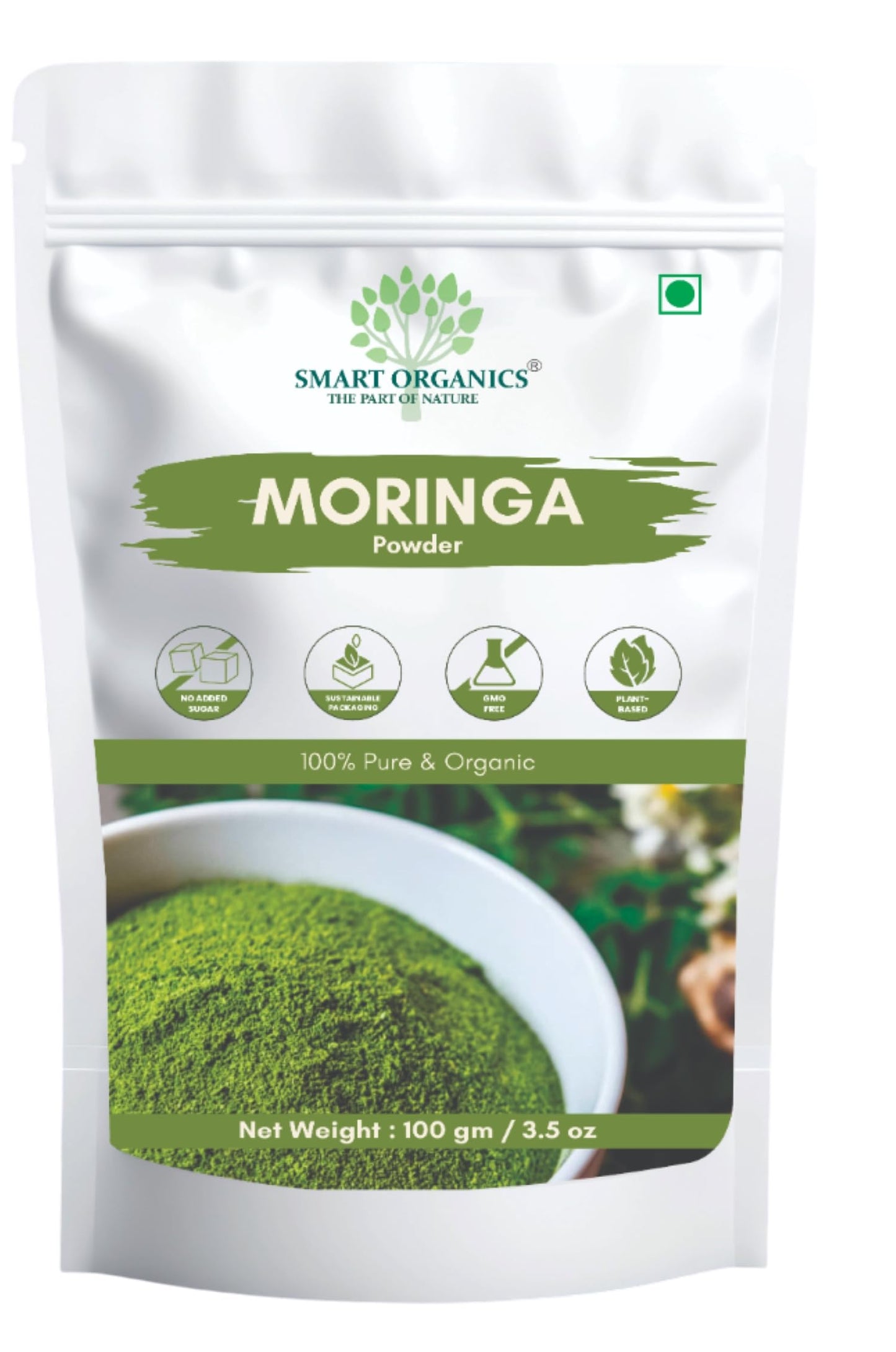 SMART ORGANICS Moringa Powder Herbal Nutrition Plant Based Leaf Supplement for Daily Wellness Energy Support Immunity Nutrition and Balanced Diet (100g)