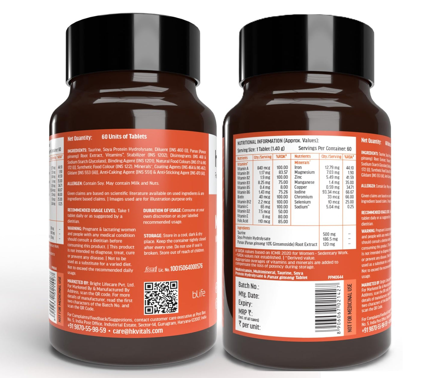 hk vitals 100% Magnesium Glycinate (1880mg) 120 Tablets | For Better Sleep Quality & Muscle Recovery with Multivitamin (60 Tablets)