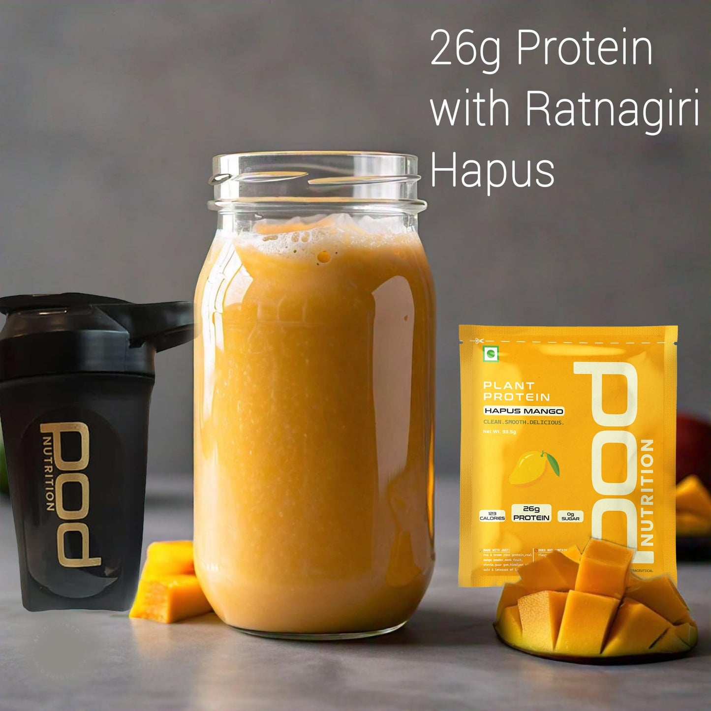 POD NUTRITION Plant Protein Isolate | Hapus Mango - (Pack of 6) | 26g Protein/Sachet | Vegan, No Added Sugar, Dairy Free | 100% Authentic & No Adulteration | Clean, Light & Easy to Digest | Travel Pack