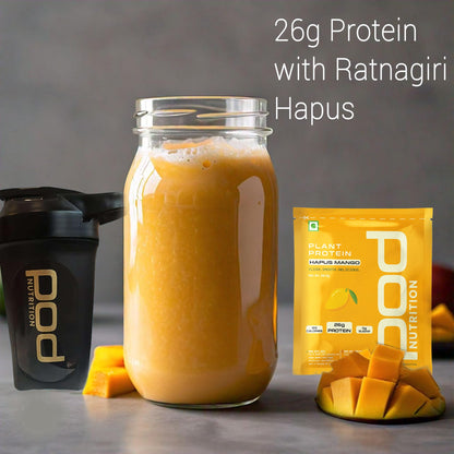 POD NUTRITION Plant Protein Isolate | Hapus Mango - (Pack of 6) | 26g Protein/Sachet | Vegan, No Added Sugar, Dairy Free | 100% Authentic & No Adulteration | Clean, Light & Easy to Digest | Travel Pack