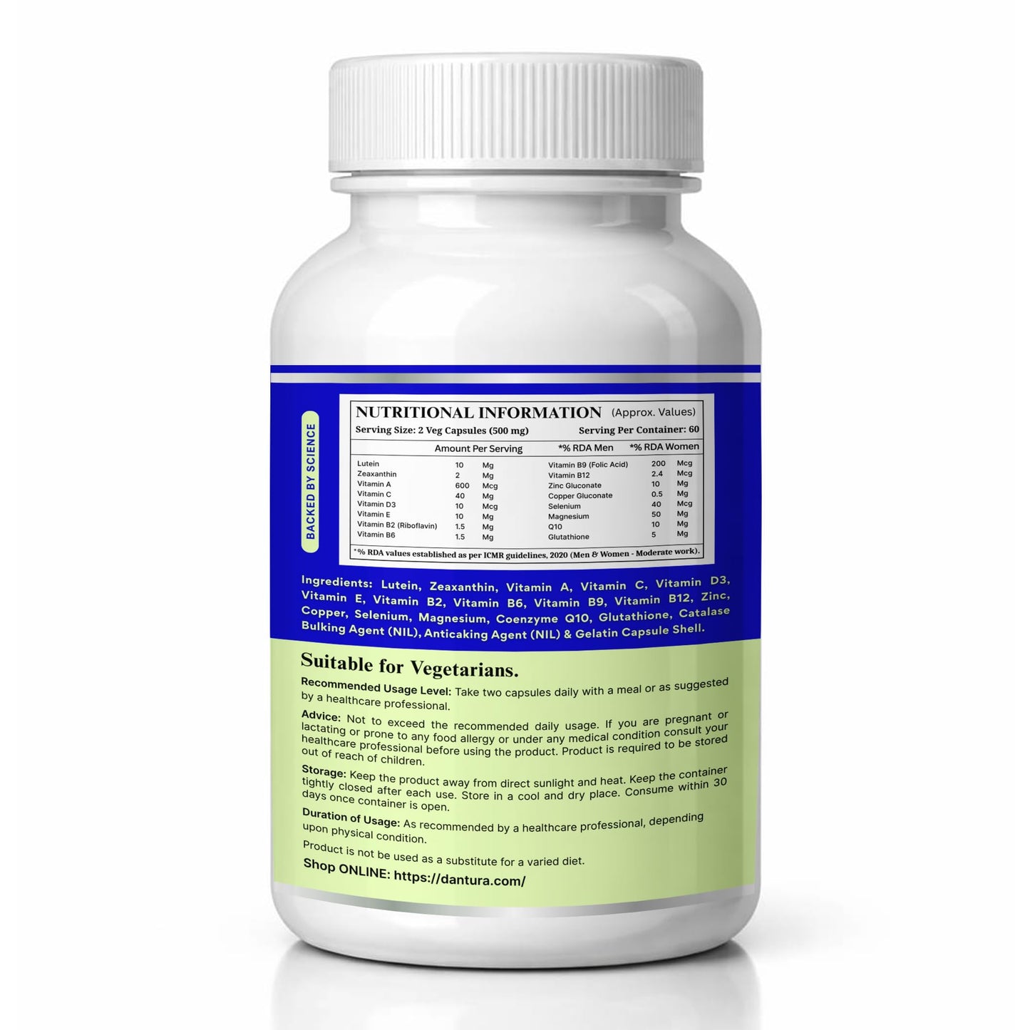 NIT Eye Booster 500mg Vegetable Capsules | Lutein & Zeaxanthin with Vitamins, Minerals & Antioxidants | Supports Visual Wellness & Nutrient Utilization | Dantura Botanics (60)
