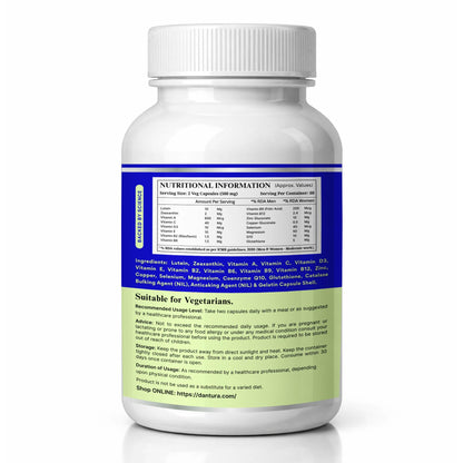 NIT Eye Booster 500mg Vegetable Capsules | Lutein & Zeaxanthin with Vitamins, Minerals & Antioxidants | Supports Visual Wellness & Nutrient Utilization | Dantura Botanics (60)