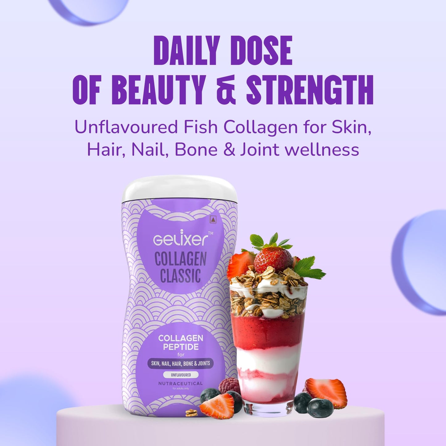 GELIXER Classic Unflavoured Collagen Powder 180g, Premium Japanese Marine Collagen Peptides for Skin, Hair, Nail, Bone & Joint Wellness