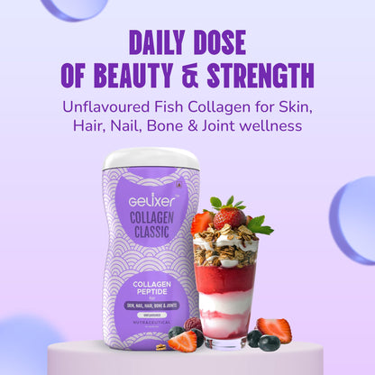 GELIXER Classic Unflavoured Collagen Powder 180g, Premium Japanese Marine Collagen Peptides for Skin, Hair, Nail, Bone & Joint Wellness