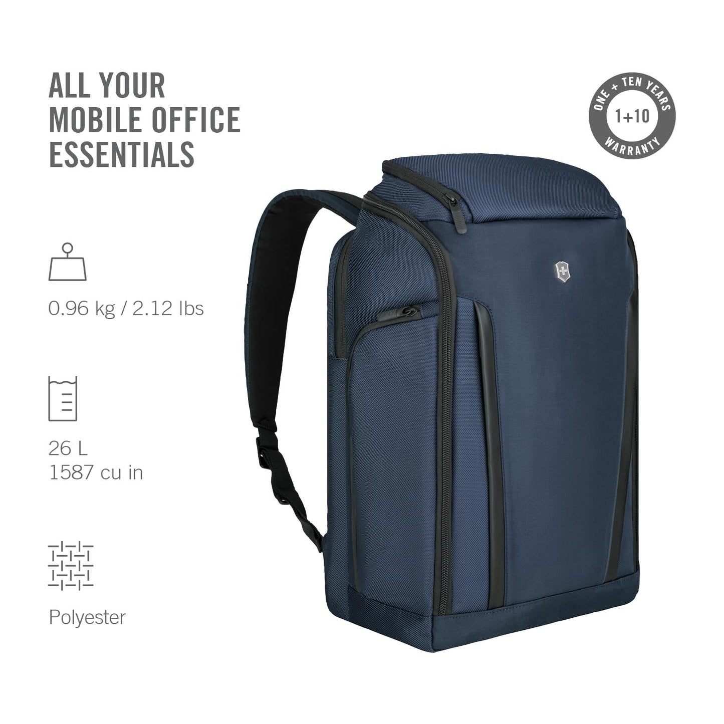 Victorinox Swiss Designed Backpack, Altmont Professional Fliptop Laptop Backpack, Navy Blue, Dedicated Laptop and Tablet Compartment, Business Travel Office Bag For Men, 26 Litres, (653287)
