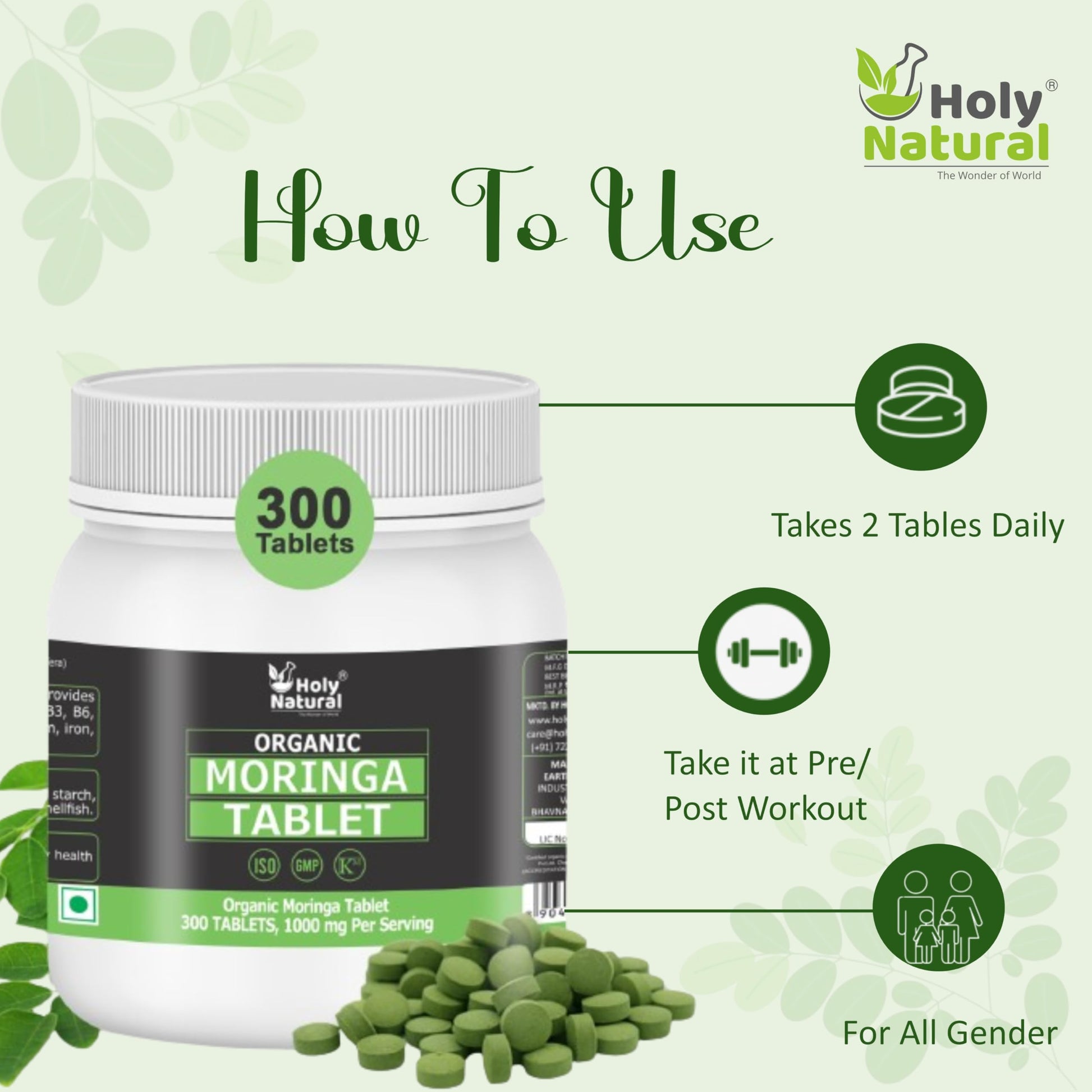 Holy Natural - The Wonder of World Organic Moringa Tablet 300 Tablet |- image 5