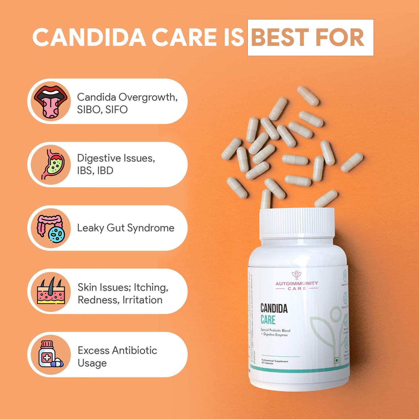 Autoimmunity Care: Candida Care - Advanced Multi-Probiotic Blend | Fights Infections, Leaky Gut, and Candida Defense | 60 Capsules