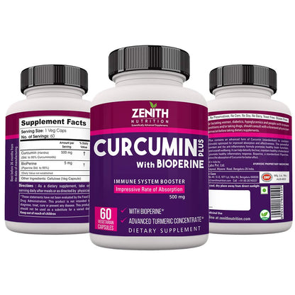 Zenith Nutrition Curcumin Plus with Piperine 500 mg - 60 Veg Capsules