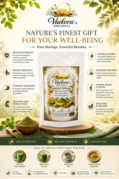 Vaelora Organics Moringa Powder + Arjun Chhal Powder + Triphala Powder Combo (100g Each) | 100% Pure & Natural Ayurvedic Herbal Supplements | For Heart Health, Digestion & Immunity | No Additives