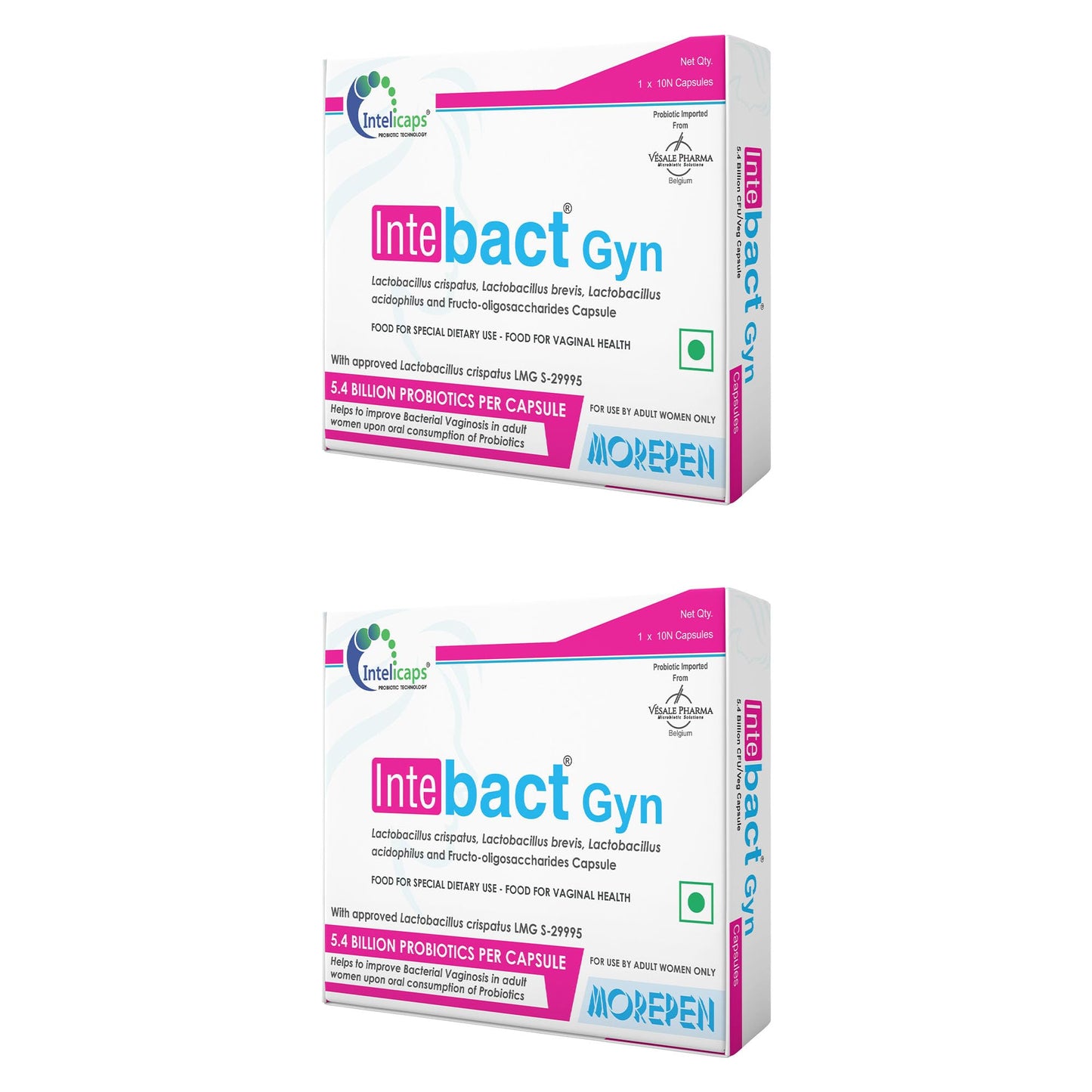 MOREPEN INTEBACT GYN 5.4 BN CFU Capsules | Probiotics Support for Intimate Health & Immunity Booster for Women | 10 Capsules Pack of 2