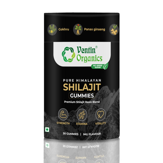 Ventin Organics Pure Himalayan Shilajit/Shilajeet Gummies | Resin Blend | With 75% Fulvic acid, KSM 66 Ashwagandha, Gokhru | Boosts Stamina, Strength & Vitality | No Added Sugar | 30 Gummies