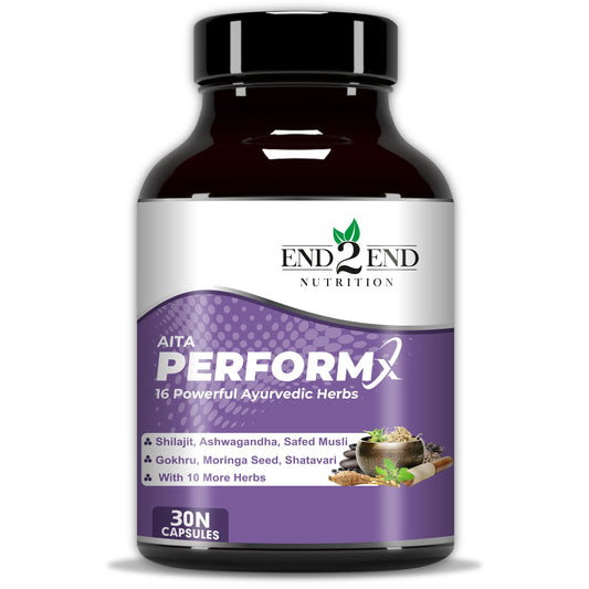 End2End Nutrition PerformX Natural Testosterone Booster for Men made with Pure Shilajt/Shilajeet, Gokhru, Ashwagandha, Safed Musli for Muscle Gain, Strength and Stamina – 30 Capsules