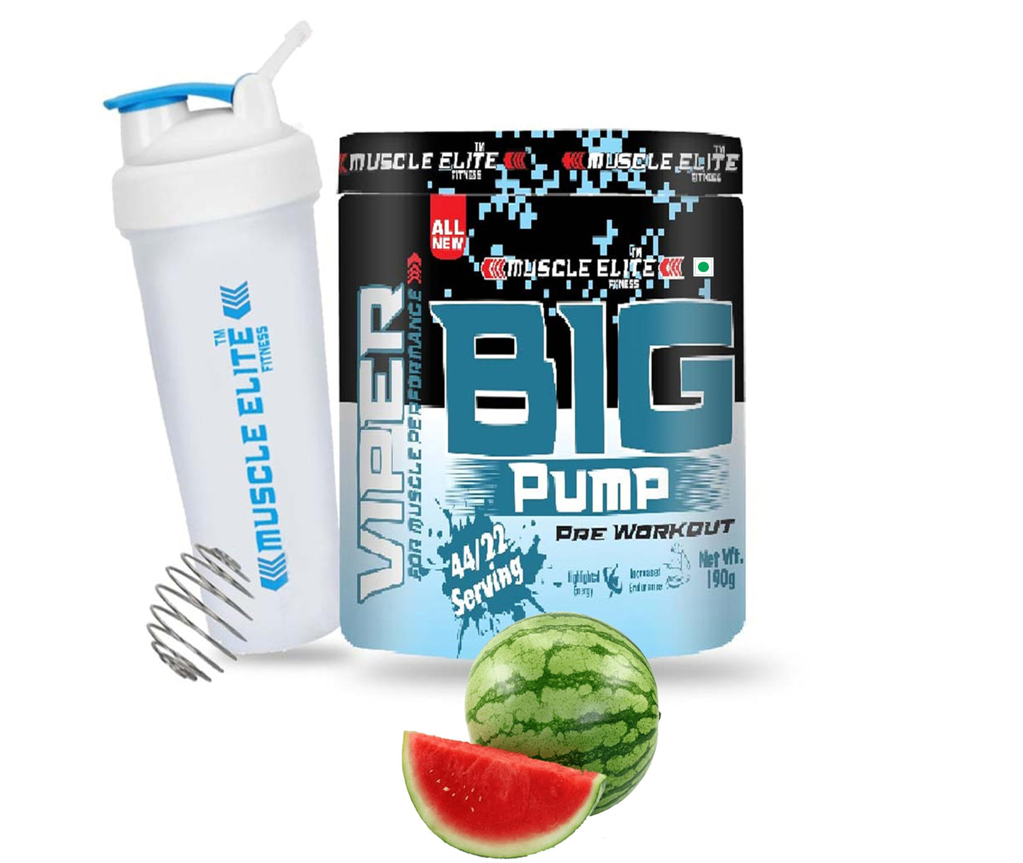 Muscle Elite Fitness Hardcore Pre-Workout Supplement with Citrulline, Arginine AAKG, Beta-Alanine, Explosive Muscle Pump, Caffeinated - For Men [Watermelon] 190 gm