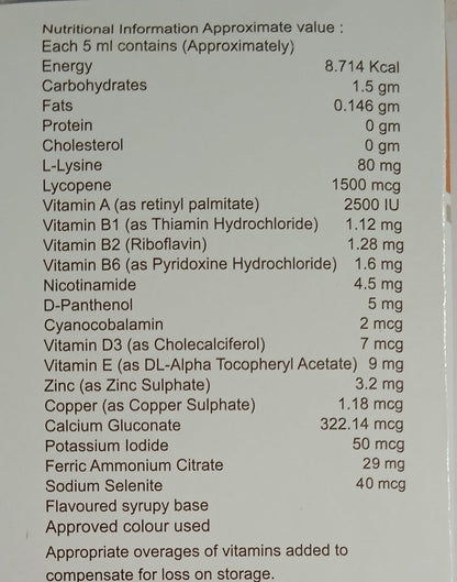 Ligovital L Plus-Lycopane,Multi-vitamin,Multi-Mineral With Antioxidants Syrup (Pack Of 2)