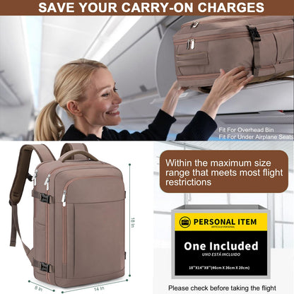 Large Travel Backpack for Women Men, Personal Item Airline Approved,17 Inch Backpack for Travel, Brown, Large, Travel Backpacks