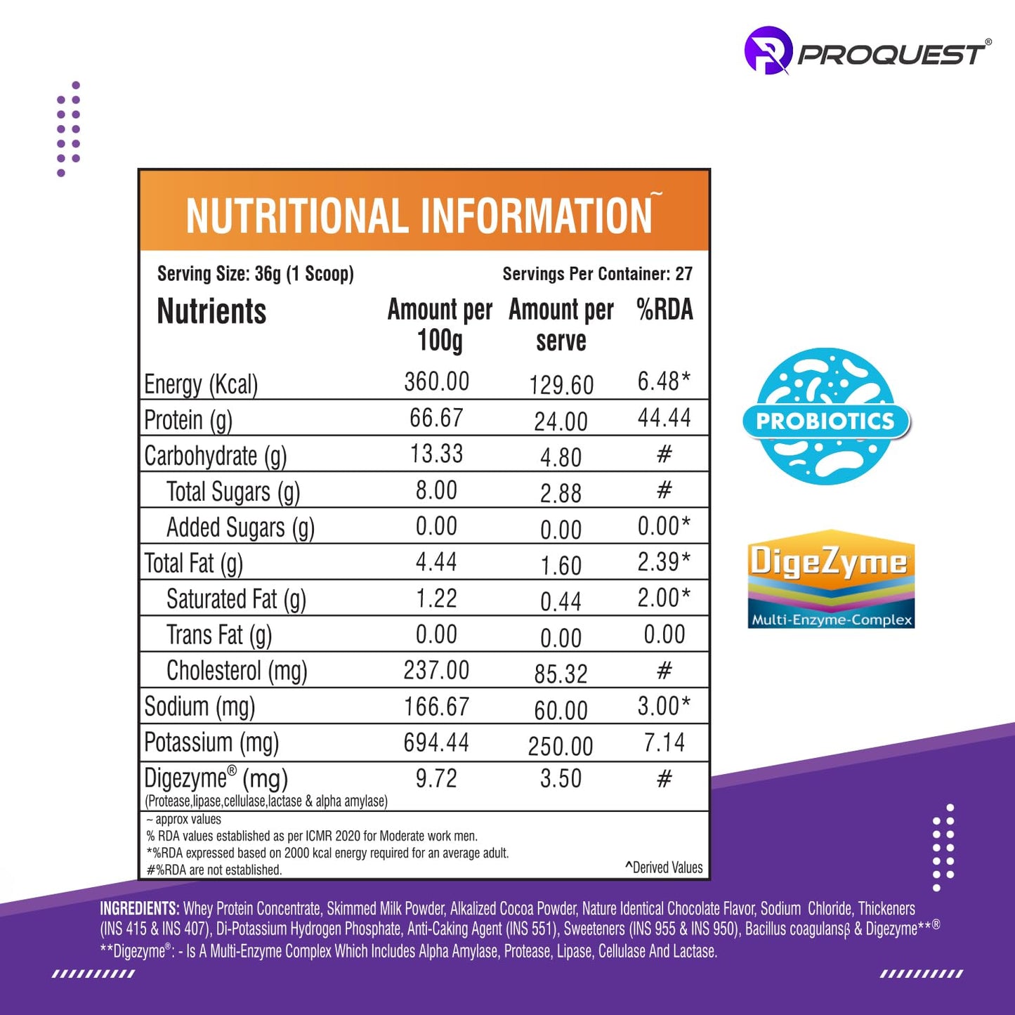 ProQuest Whey Protein Powder, kesar pista 2 kg / 4.4 Lbs (55 Servings) | 24g Protein per Scoop | Lab Tested | With Probiotics & Digezyme® | Perfect for pre-workout, post-workout or intra-workout supplement, supporting muscle recovery & performance