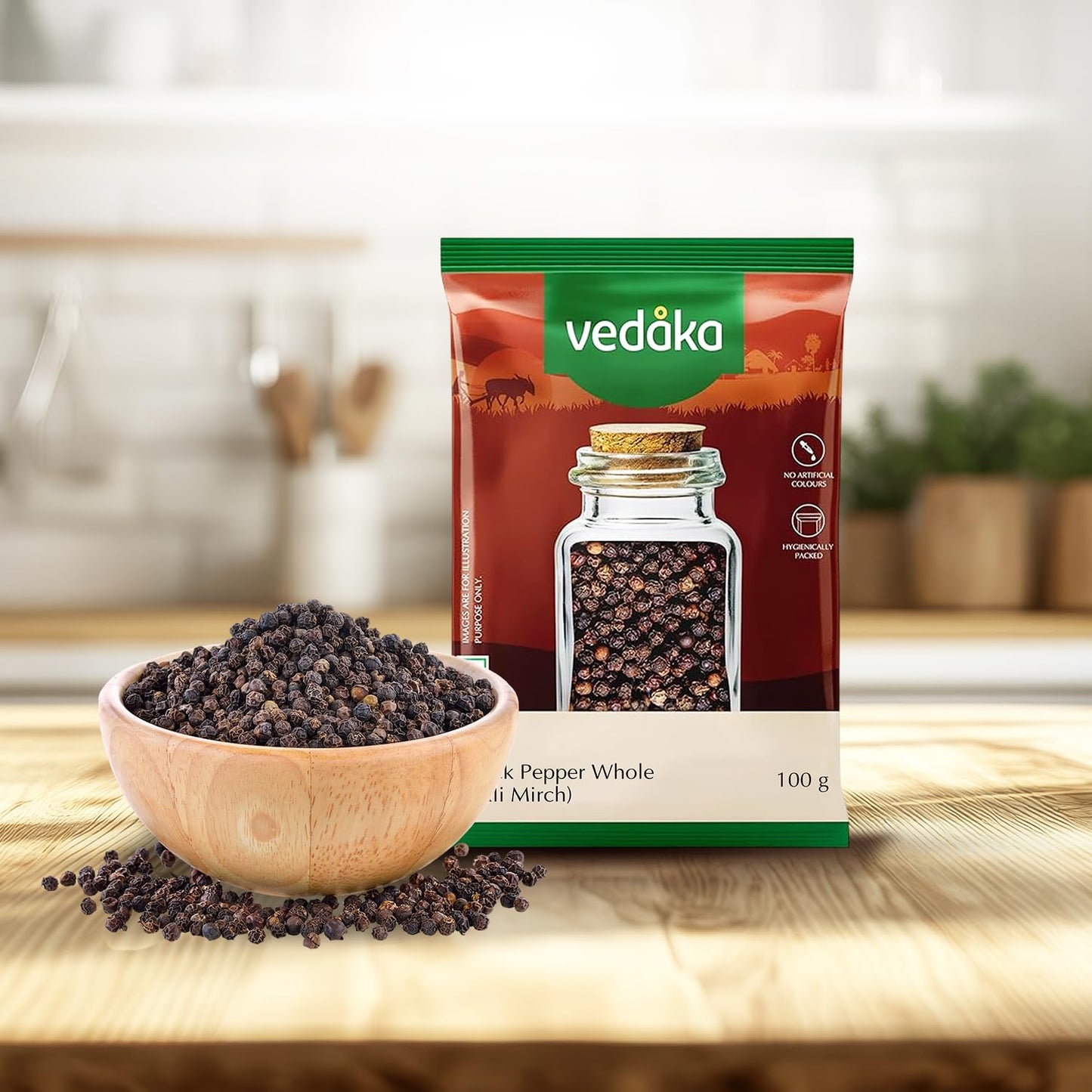 Amazon Brand - Vedaka Black Peppercorn (Kali Mirch), 100g