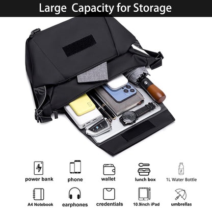 Arctic Hunter Large Sling Bag for Men Crossbody 13L Big Side Bag for 10.9" iPad Pocket with Padded Shoulder Strap Water Resistant Messenger Bag Shoulder Bag for Travel Office College, Black