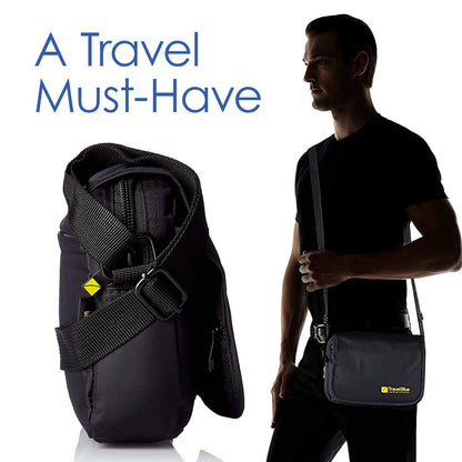 Travel Blue Nylon City Sling Pouch for Men & Women | 4 Zipped Compartments | Adjustable Shoulder Strap | Water-Resistant Travel Crossbody Bag | Black