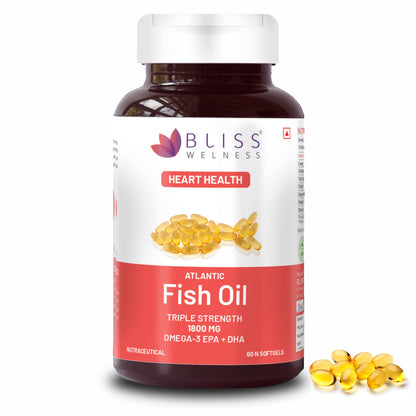 Bliss Welness Omega-3 Arctic Sea Fish Oil Triple 3X Strength 2500mg | 1100mg EPA 700mg DHA 200mg Other Omega 3 6 9 Fatty Acid | Cold Pressed Molecular Distilled Fishy Burp Free for Men Women | Brain Heart Joints Eye Muscle Build Skin Health Supplement - 6