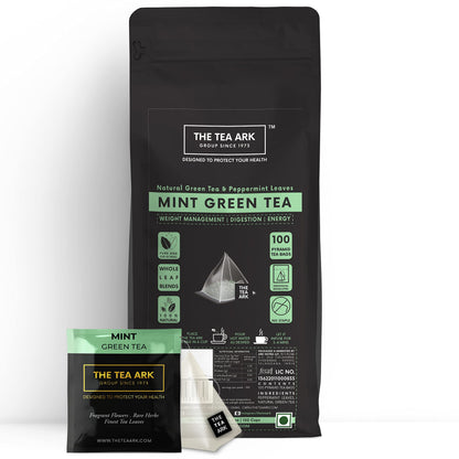 The Tea Ark Mint Green Tea Bags (100 Count) | Natural Herbal Whole Leaf Tea | Individually Wrapped Pyramid Tea Bags