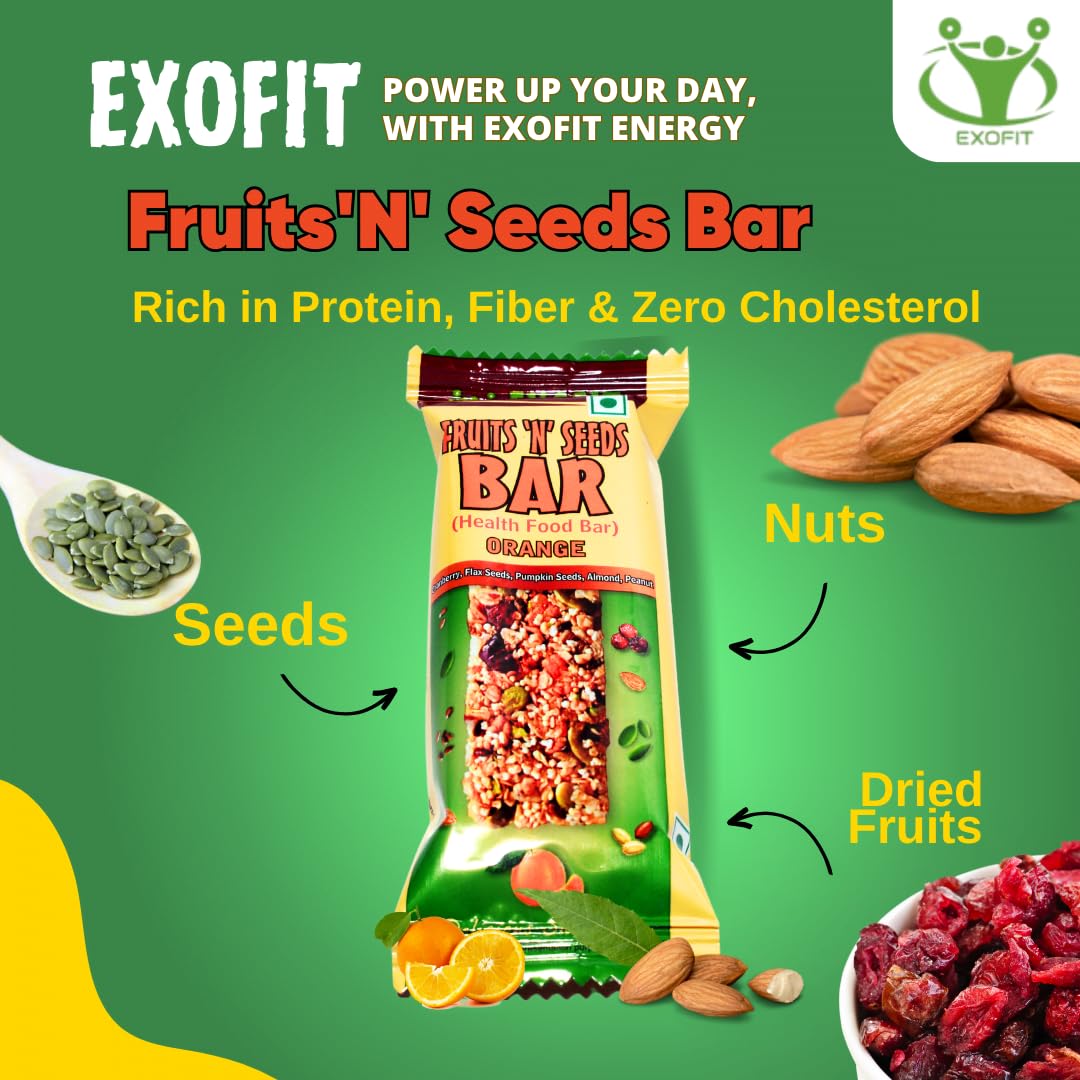 Exofit Fruits 'N' Seeds Bar -35g (Pack of 6 Bars) Ready to Eat Snack Bar - Zero Cholesterol, High Fiber, No Trans Fat, Orange - 210Gm