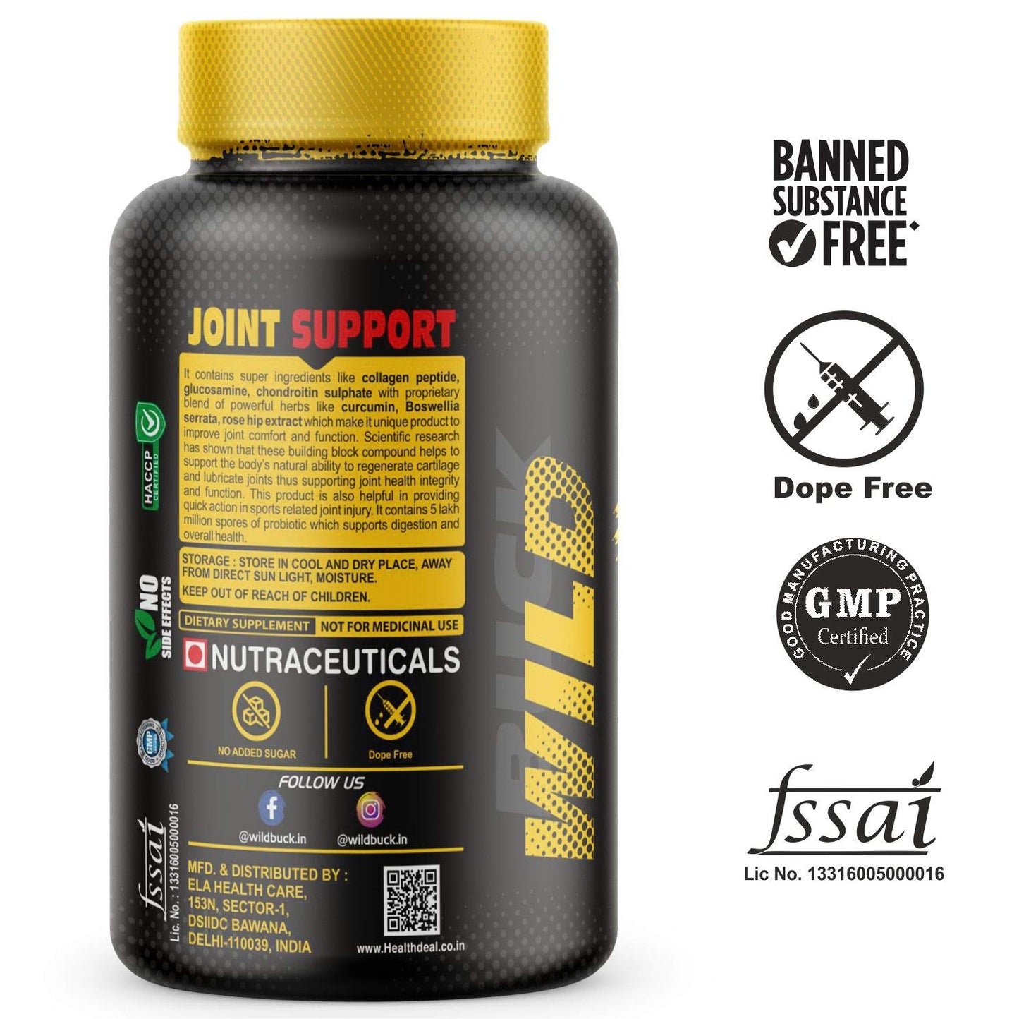 Wild Buck Joint Pain & Support Supplement with Boswellia, Glucosamine, Chondroitin, MSM, Vitamin D3 & Collagen Peptide For Joint Health and Cartilage Support | Joint Pain Supplement | 60 Tablets