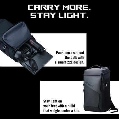 ASUS ROG Ranger BP2701 (2025) Lightweight Gaming Backpack, Spacious storage upto 22L, Ergonomic design, Built-in luggage strap, Adjustable Chest Strap, fits up to a 17-inch laptop, Black, 0.93 kg