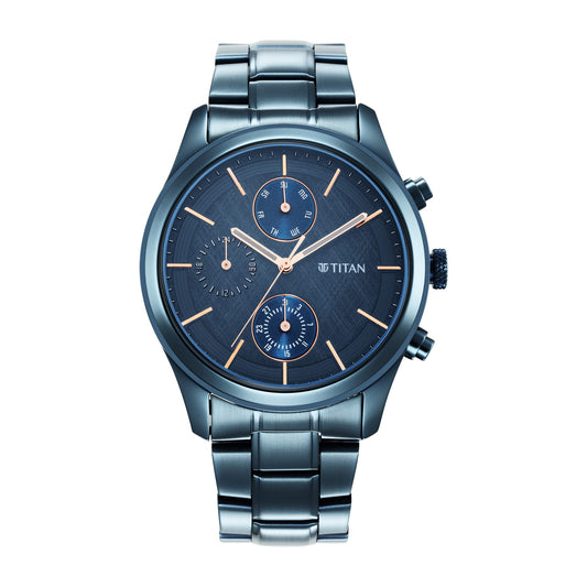 Titan Neo Splash Quartz Multifunction Midnight Blue Dial Metallic Blue Stainless