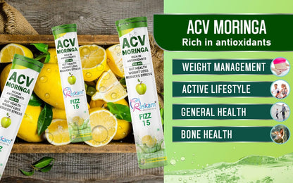 Raskam ACV Moringa 500mg Shikanji Flavour 15 Effervescent Tablets For Gut Health | Weight Loss | Reduces Stress | 100% Vegan | 15 Tablets Each (Pack of 1)