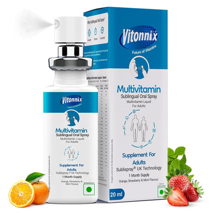 Vitonnix Multivitamin Sublingual Oral Spray Supplement for Men & Women | Under the Tongue | Vitamin B12, Vitamin C, Vitamin D, Zinc & Selenium | Boosts Energy, Immunity & Overall Health | 20ml