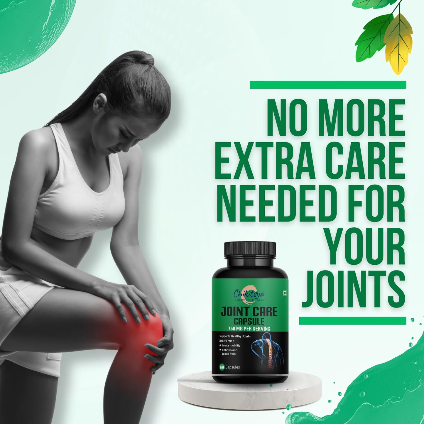 Chikitsya Joint Care Capsules for Joint Pain Relief | Boswellia, Curcumin and Triphala | Joint Support Supplement for Cartilage &Muscles Health| Increased Mobility For Men&Women-60 Veg Capsules