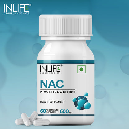 INLIFE N Acetyl Cysteine NAC 600mg, Antioxidant Support for Respiratory Health & Immunity Supplement, Men Women, 60 Veg Capsules (Pack of 1)