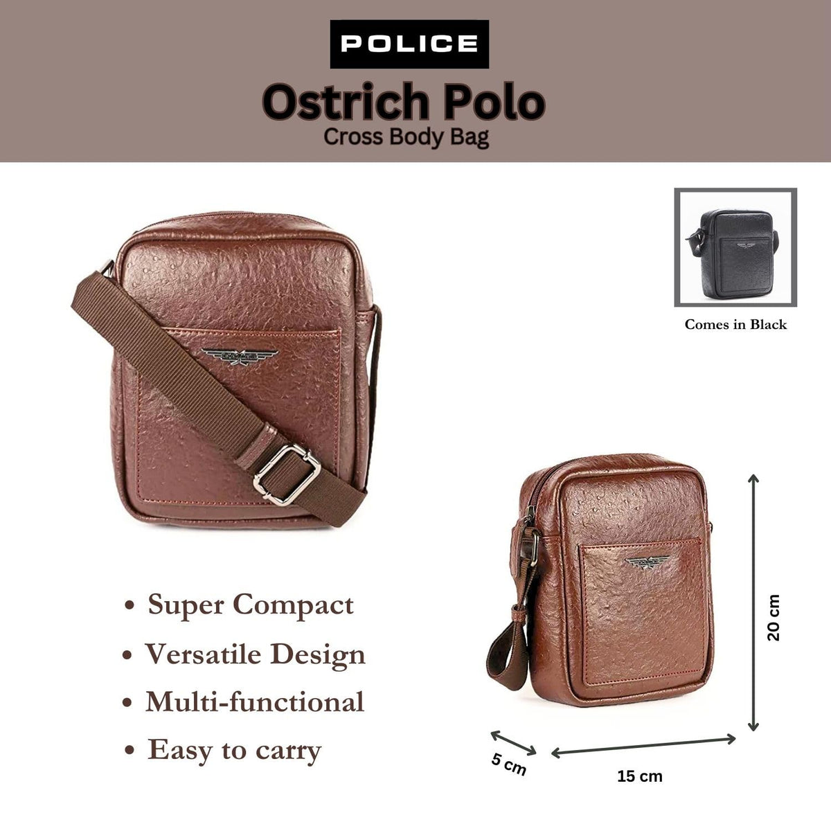 Police Men's Brown Color Cross Body Bag Made in PU