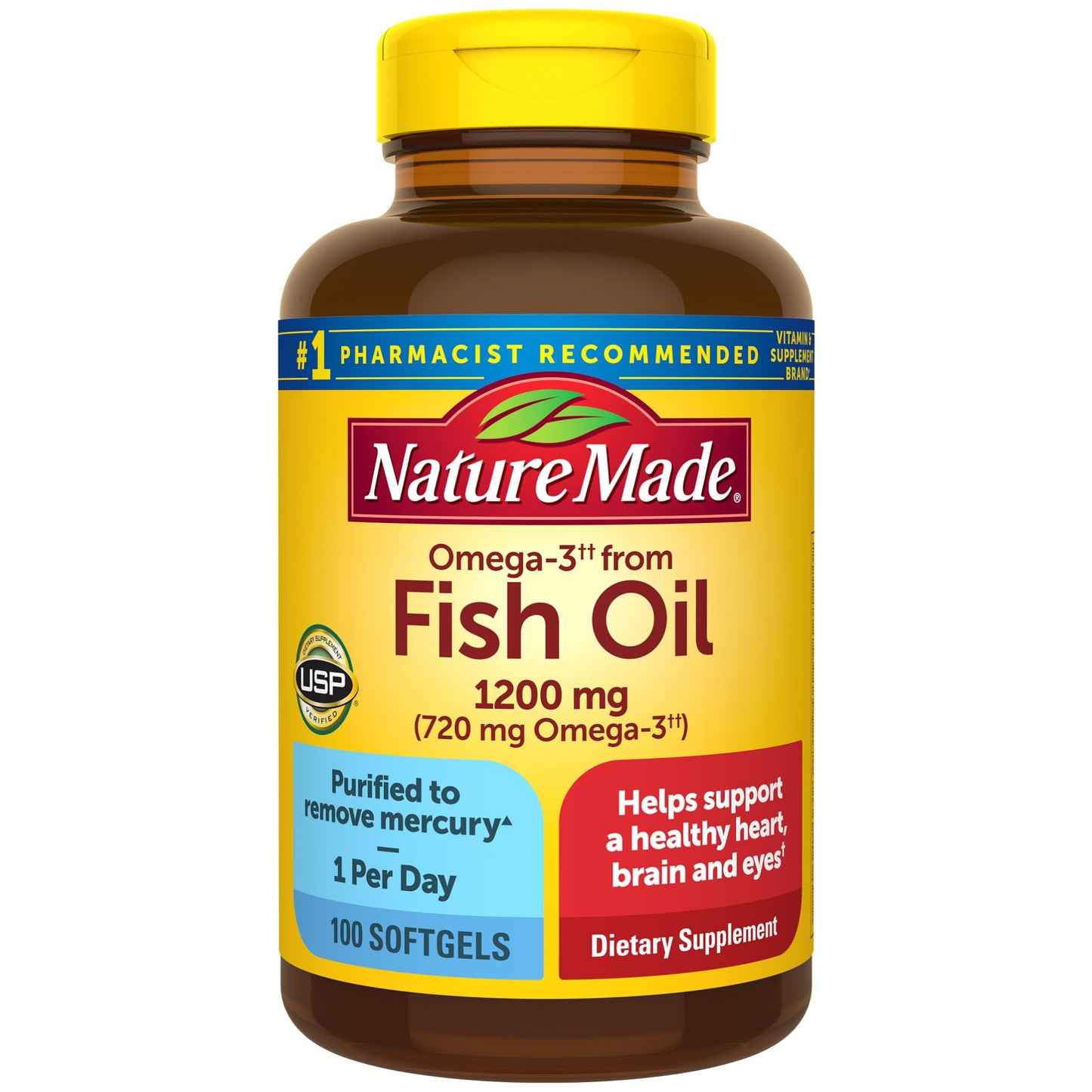 Nature Made One per Day Fish Oil 1200 mg Softgels 100 Count w. Omega-3 720 mg