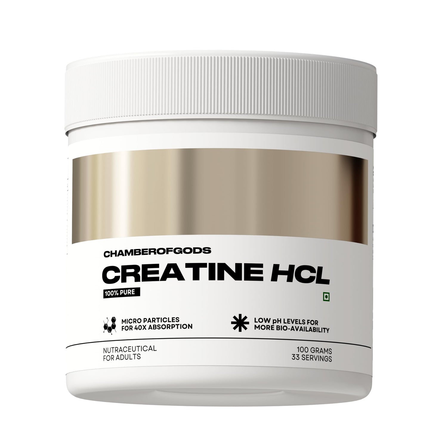 Chamberofgods Creatine Hcl | 40X Higher Absorption than Monohydrate | 100% Pure Unflavoured- 33 Servings