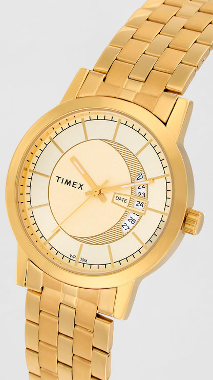 TIMEX Classics Analog Watch for Unisex with Champagne Round Dial & Gold Stainless Steel Bracelet Band Water Resistant Unisex Wrist Watches - TW00PR229