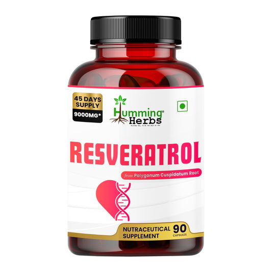Humming Herbs Resveratrol 9000 mg Capsules | Supports Heart Health, Anti-Inflammatory & Antioxidant Benefits | 45 Days Supply | Vegan, Natural, High Potency | Nutraceutical Supplement - 90 Capsules