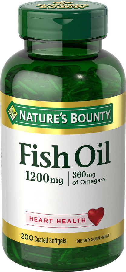 NATURE'S BOUNTY ODOR-LESS FISH OIL, 1200 MG, 350MG OF OMEGA-3, VALUE SIZE, 200 COATED SOFTGELS