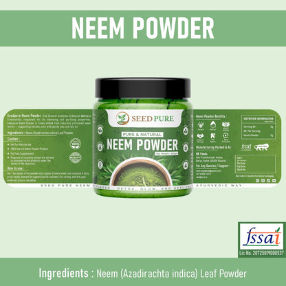 Seedpure Organic Neem Powder 250g | Pure Neem Leaf Powder for Skin, Hair, Immunity & Detox | Herbal Supplement for Acne, Oral Care & Wellness | No Additives or Preservatives