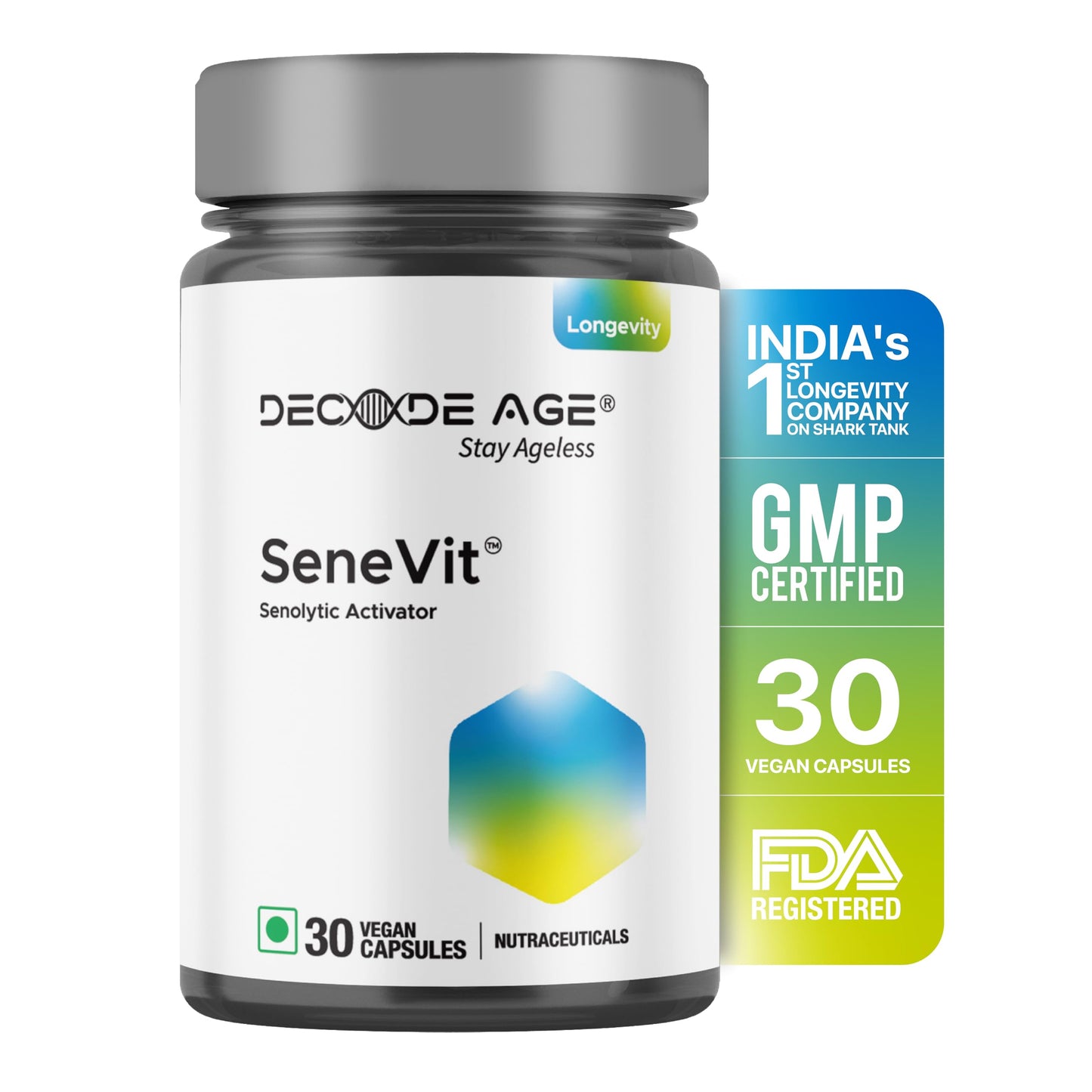 Decode Age Senolytic Activator SeneVit Blend of Fisetin, Apigenin For Immune Support | Healthy Ageing | Anti-Inflammatory | Cellular Health | Skin Health| Joint Health (30 Vegan Capsules)