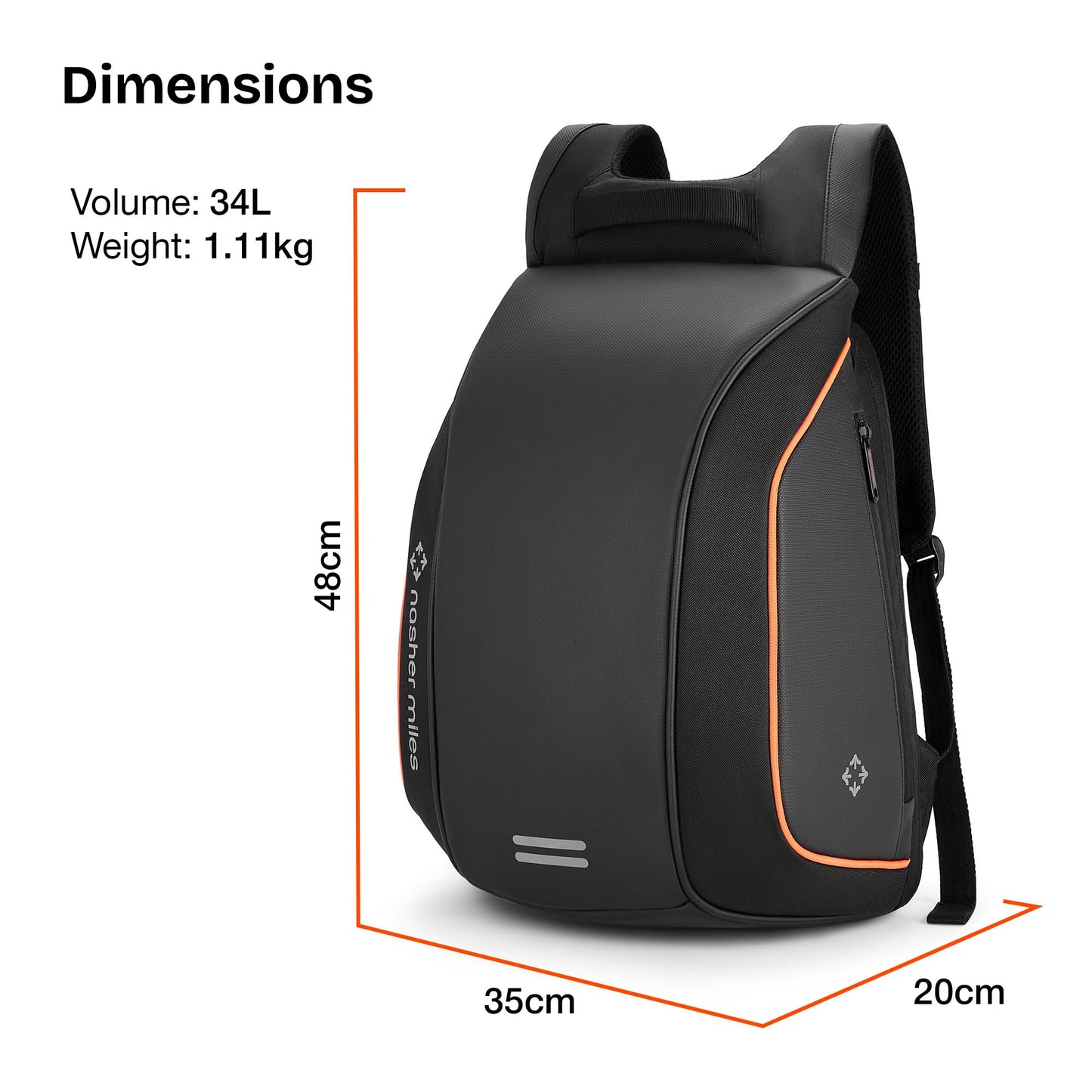 Nasher Miles Monash Premium PVC & Polyester Laptop Backpack 34L | Reflective Rider Backpack | Ideal for Travel, Office | Men, Women (Black)