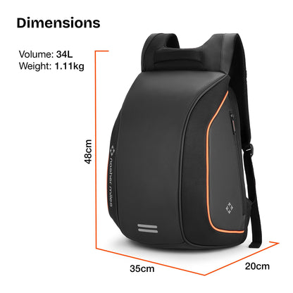 Nasher Miles Monash Premium PVC & Polyester Laptop Backpack 34L | Reflective Rider Backpack | Ideal for Travel, Office | Men, Women (Black)