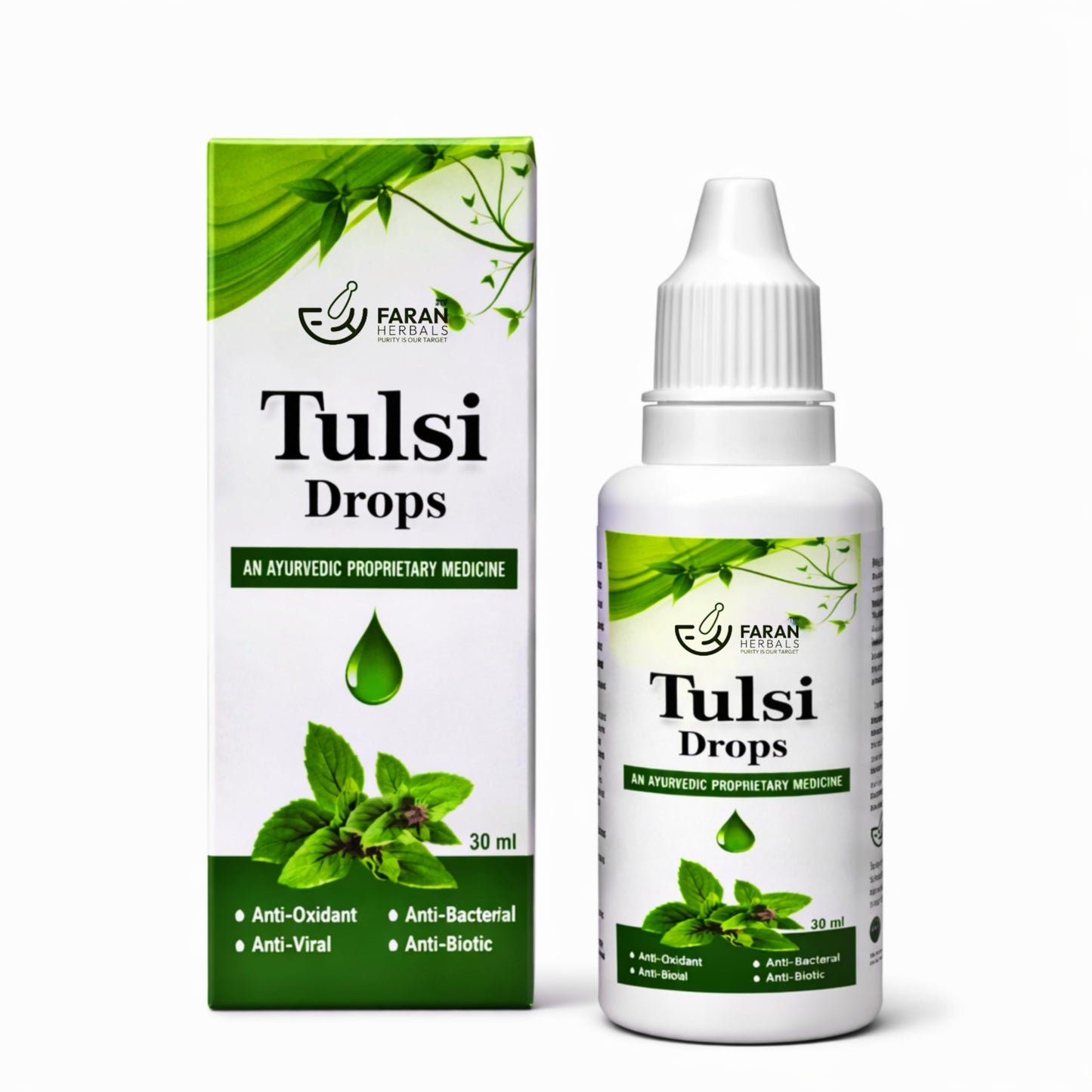 Faran Herbals Tulsi Drops – Ayurvedic Immunity Booster, 5 Tulsi Varieties, Respiratory & Throat Support, Antioxidant Rich, Herbal Wellness Drops, 30 ml