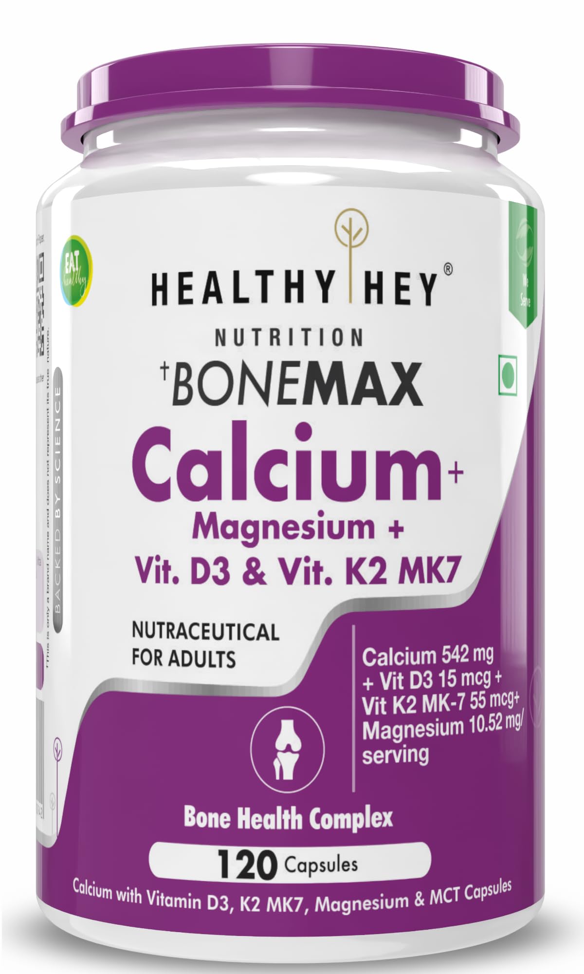 HealthyHey Nutrition Calcium with Magnesium, Vitamin D3 & Vitamin K2- Mk7 - Bone